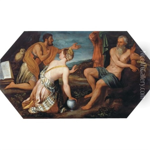 Mythological Scene With Jupiter Oil Painting - Juan de las Roelas