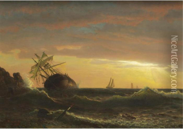 Beached Ship Oil Painting - Albert Bierstadt