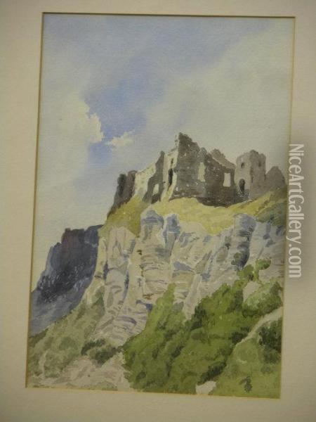 Carreg Cennen Castle Oil Painting - Frederick Lucas Foster
