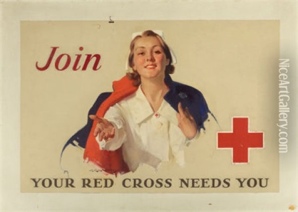 Join, Your Red Cross Needs You Oil Painting - Charles Edward Chambers