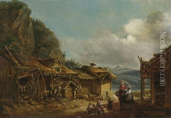 Blick In Das Norwegische Dorf Saime Oil Painting - Mikael Gustaf Anckarsvard