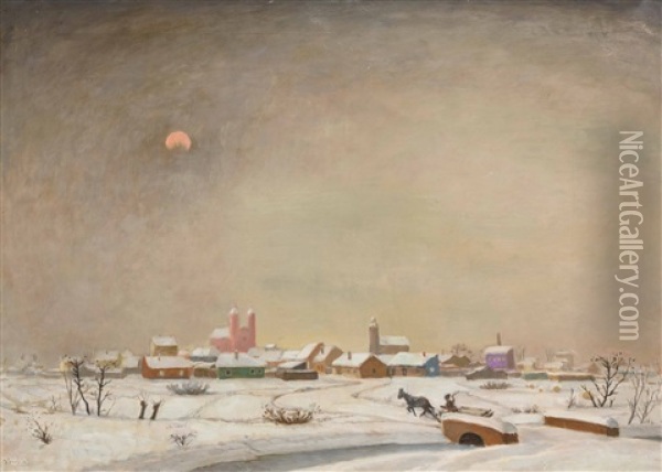 Ungarisches Dorf Im Winter Oil Painting - Adolf Fenyes