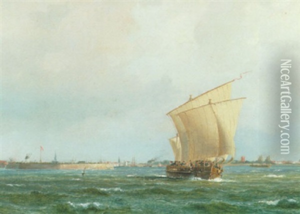 Sejlskibe Forlader Kobenhavns Havn Oil Painting - Vilhelm Melbye