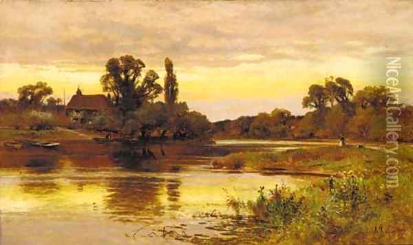 On the Thames, Laleham Oil Painting - Alfred Glendening