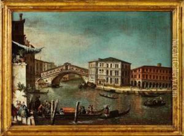 Il Ponte Di Rialto Con Il Palazzo Dei Camerlenghi Oil Painting - Francesco Albotto