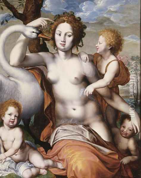 Leda with Swan and Children Oil Painting - Vincent Sellaer