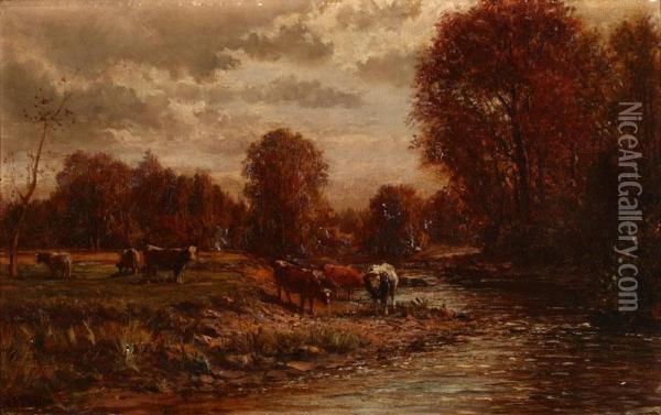 Landscape With Grazing Cattle Oil Painting - William Preston Phelps