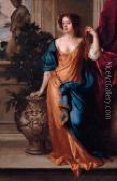 Portrait Of Barbara Villiers, 
Countess Of Castlemaine And Duchess Of Cleveland, Standing Full-length, 
On A Terrace Oil Painting - Sir Peter Lely