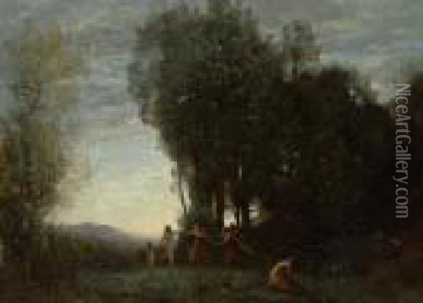Ronde De Nymphes (effet Du Matin) Oil Painting - Jean-Baptiste-Camille Corot