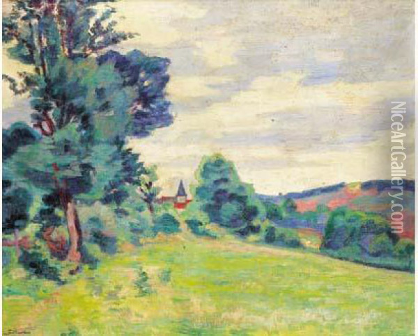 Paysage A L'eglise, Vers 1905. Oil Painting - Armand Guillaumin