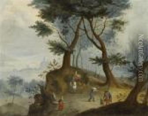 Landscape Withfigures. Oil Painting - Jan The Elder Brueghel