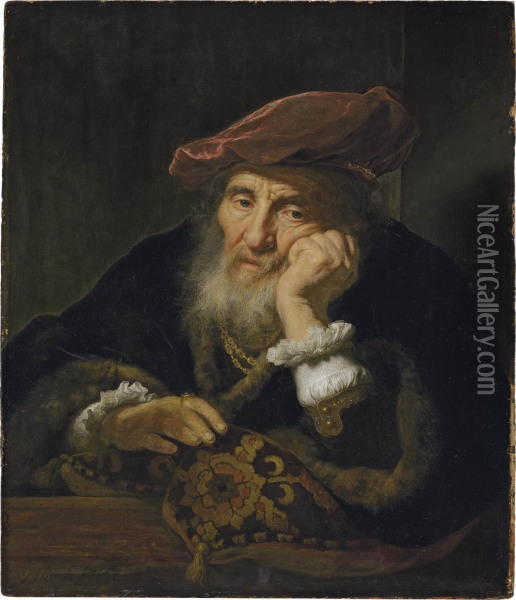 An Old Man At A Casement Oil Painting - Govert Teunisz. Flinck