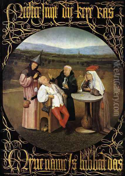 The Cure of Folly (Extraction of the Stone of Madness) 1475-80 Oil Painting - Hieronymous Bosch