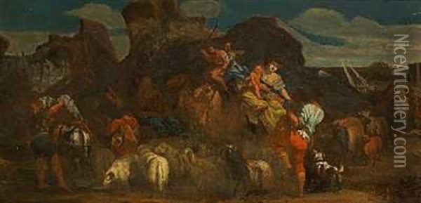 Personer Pa Kamelryg I Et Landskab Oil Painting - Jacopo dal Ponte Bassano