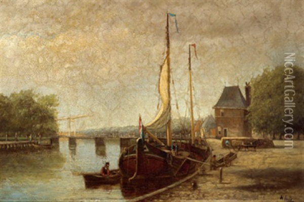 Fischerboote Vor Haarlem Oil Painting - Hendrik Hulk