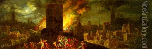 L'incendie De Troie Oil Painting - Daniel van Heil