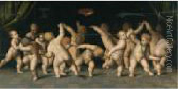 A Frieze Of Dancing Putti Oil Painting - Marcantonio Raimondi