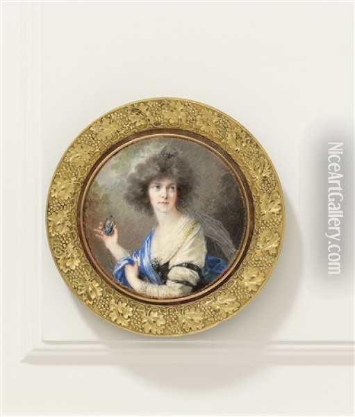 Anna, Countess Taaffe, Nee Harrach (1766-1850), Holding A Portrait Miniature Of A Gentleman Oil Painting - Friedrich Heinrich Fueger