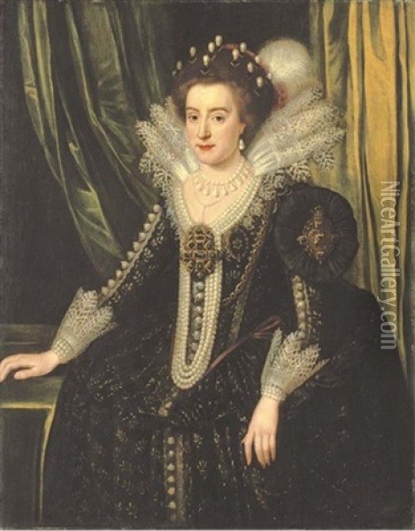 Portrait Of Elizabeth, Queen Of Bohemia In A Black Bejewelled And Embroidered Mourning Dress Oil Painting - Michiel Janszoon van Mierevelt