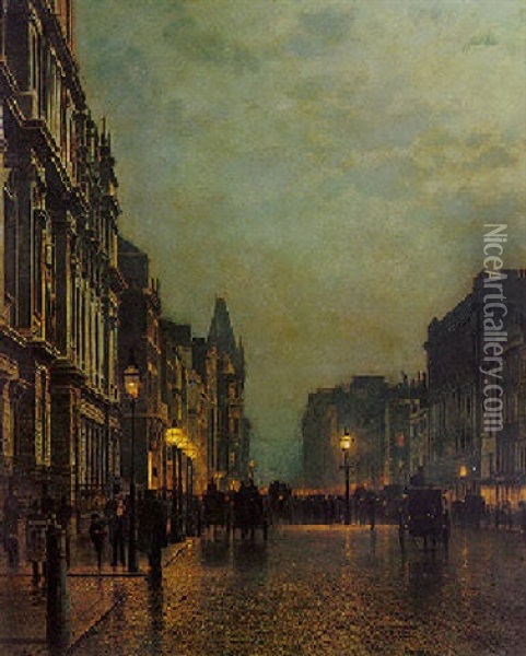 Piccadilly At Night Oil Painting - John Atkinson Grimshaw