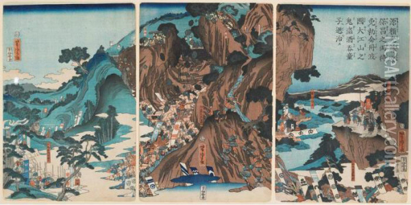Battle Scene Oil Painting - Utagawa Yoshitora