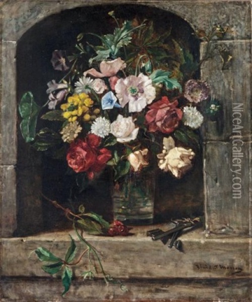 Bouquet De Fleurs Dans Une Niche Oil Painting - Benedict Masson