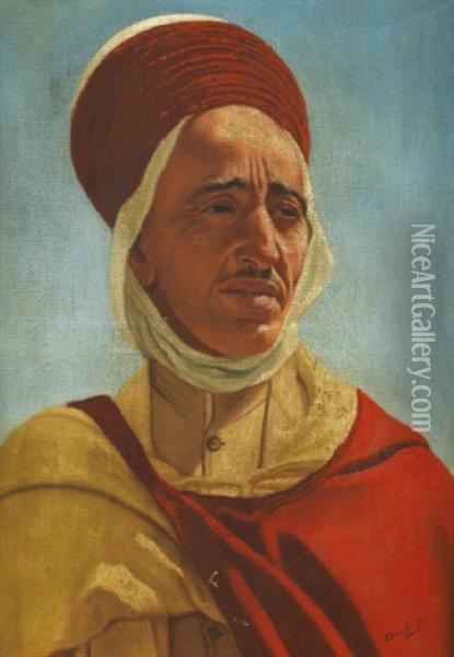 Portrait D'homme Oriental - Portrait De Femme Orientale A La Croix Oil Painting - Luis Anglada Pinto