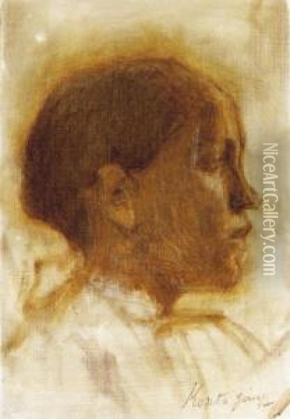 Girl In Profile Oil Painting - Jozsef Koszta