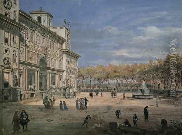 The Villa Medici and Garden in Rome Oil Painting - Caspar Andriaans Van Wittel
