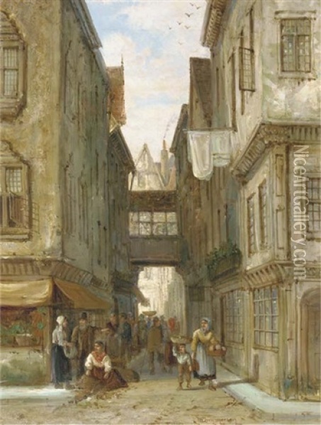 A Street In The Jews Quarter, Frankfurt Am Main Oil Painting - William Raymond Dommersen