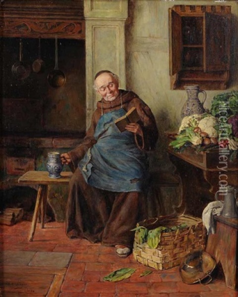 A Monk Immersed In Reading Oil Painting - Erwin Eichinger