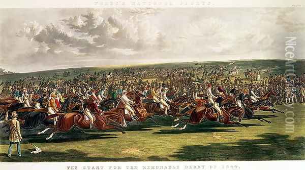 The Start of the Memorable Derby of 1844, engraved by Charles Hunt (1803-77) Oil Painting - John Frederick Herring Snr