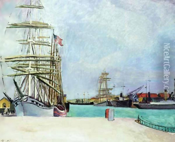 Bateaux Au Port Oil Painting - Jean Hippolyte Marchand