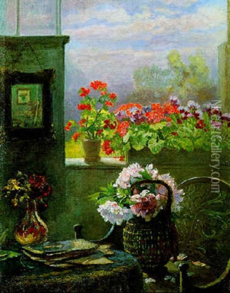 Blumen Am Fenster Oil Painting - Hugo Charlemont
