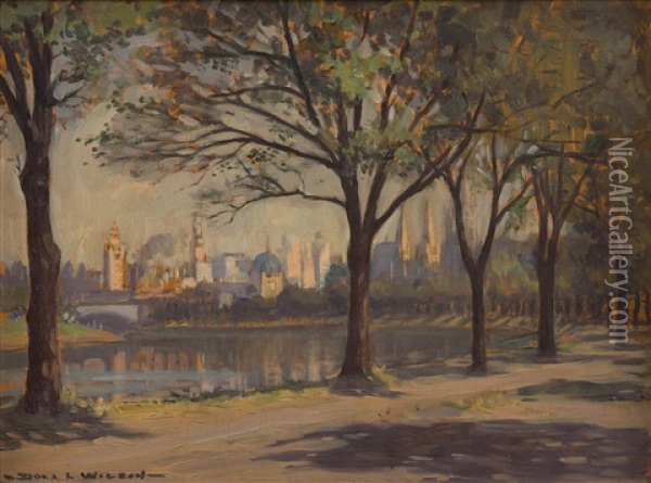 Melbourne From The Yarra Oil Painting - Dora Lynell A. Wilson