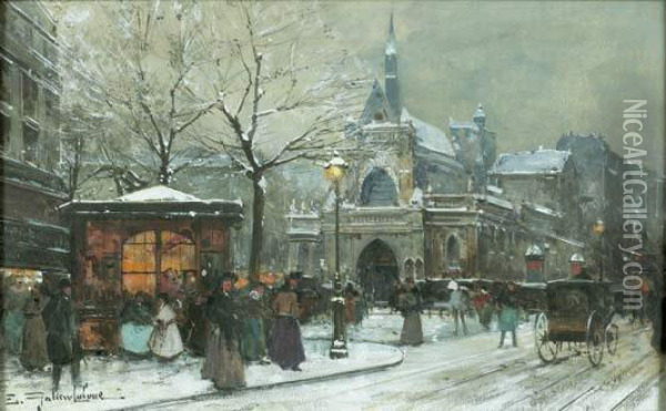 Paris, Eglise Saint-laurent, Boulevard Magenta Oil Painting - Eugene Galien-Laloue