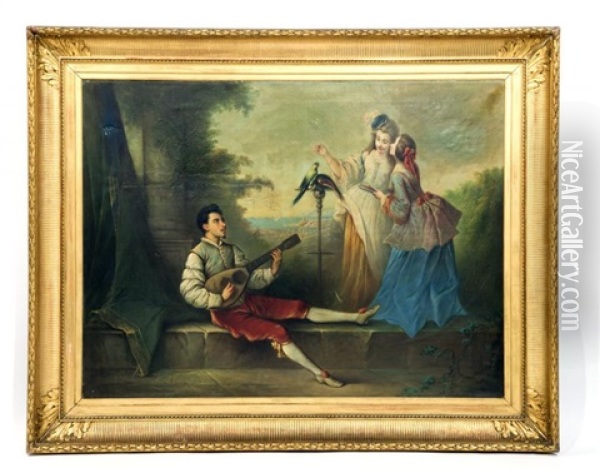 La Serenade Pour Les Belles Ou Les Deux Perroquets Oil Painting - Joseph Lamy