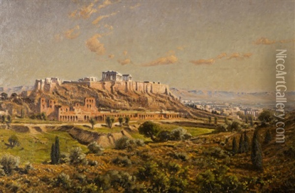 View Of The Acropolis And The Herodium Oil Painting - Leon Joubert