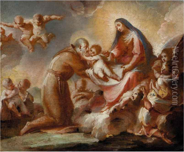 Madonna Che Consegna Il Bambino A San Felice Da Cantalice Oil Painting - Francesco Conti