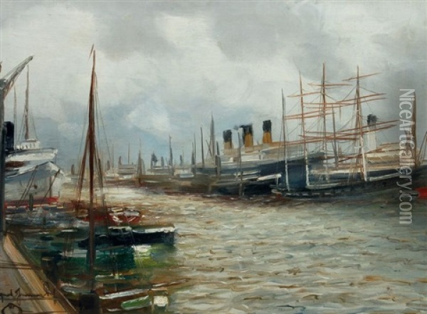 Dallmannsquai Hamburg Oil Painting - Alfred Serenius Jensen
