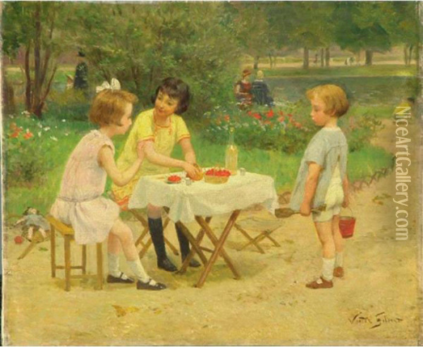 Lunch Time In The Park Oil Painting - Victor-Gabriel Gilbert