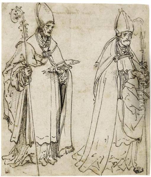 Two Representations Of Saint Ulrich Of Augsburg Oil Painting - Hans I Burgkmair