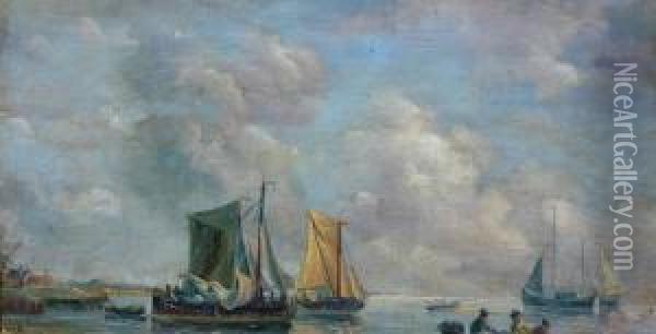 Shipping In An Estuary Oil Painting - Petrus Jan Schotel