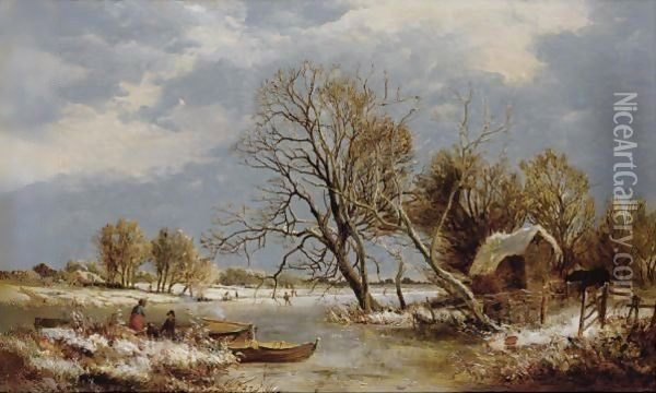 Winter On The Stour Oil Painting - Sidney Richard Percy