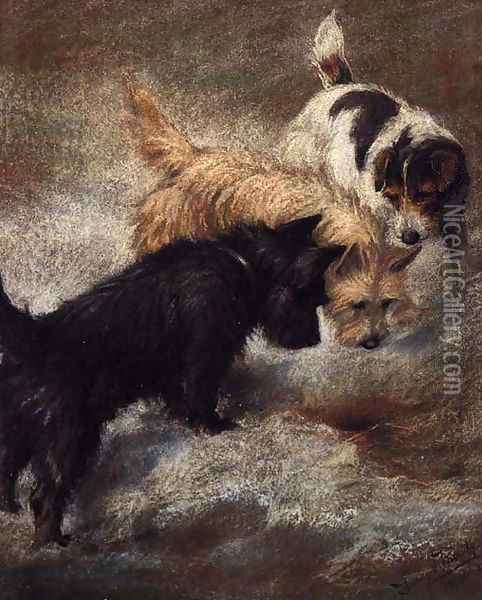 Terriers rabbiting Oil Painting - Fannie Moody