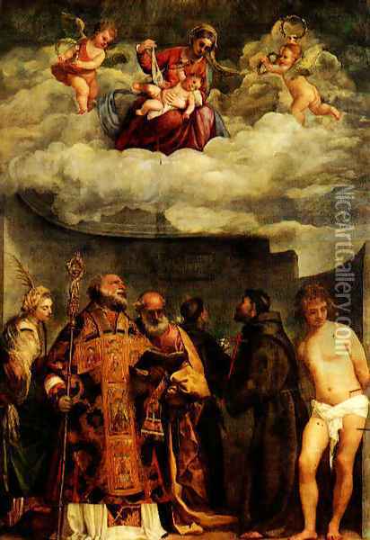 Madonna Of Frari Oil Painting - Tiziano Vecellio (Titian)