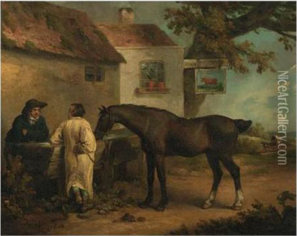 Horse And Groom At A Trough Oil Painting - James Ward