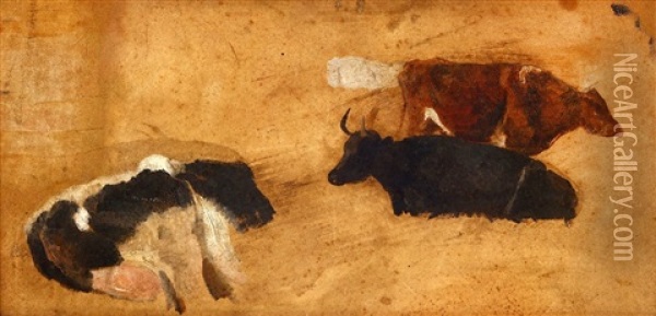 Study Of Cows Oil Painting - Thomas Sidney Cooper