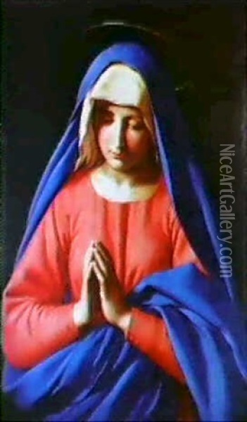 La Vierge Aux Mains Jointes, Dite                           Aussi La Vierge En Oraison Oil Painting - Giovanni Battista Salvi (Il Sassoferrato)
