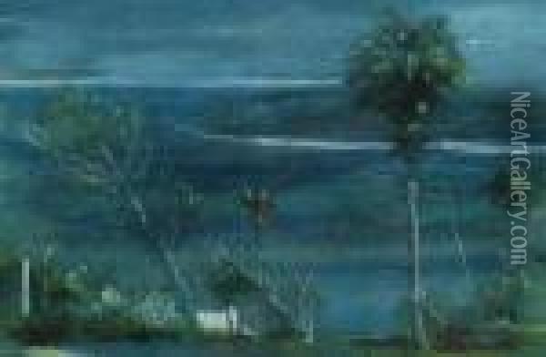 Moonlight At Fort Antonio Jaimaca [sic] Oil Painting - Albert Goodwin